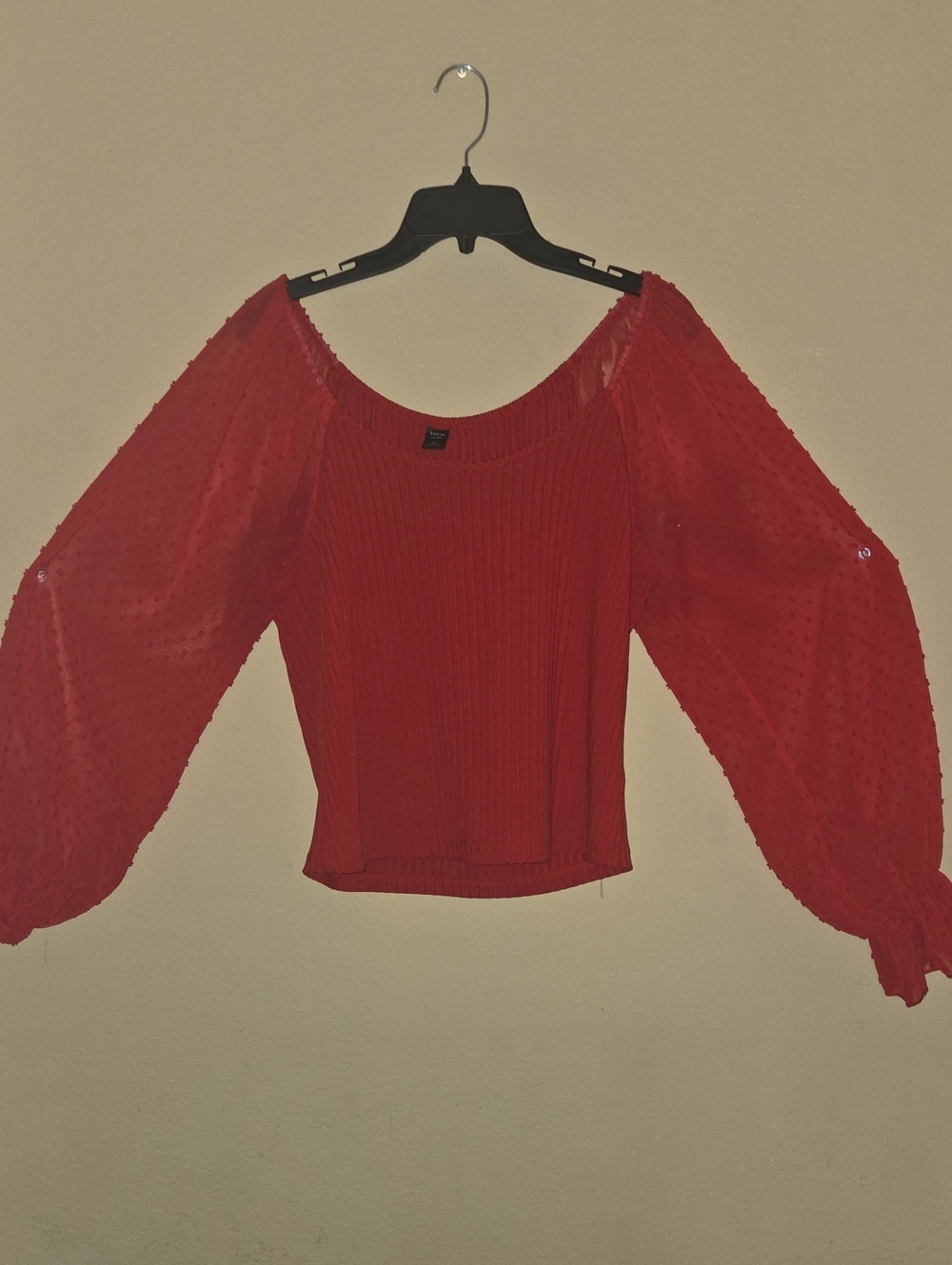 SHEIN Red Off-Shoulder Puff Sleeve Blouse
